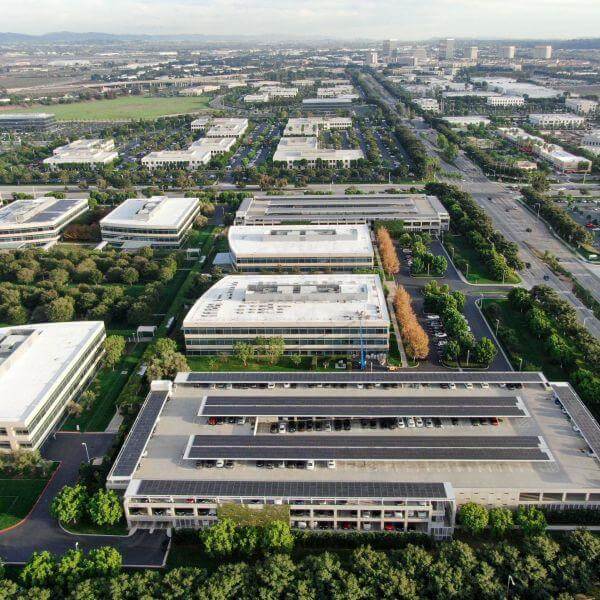 diy 2 aerial view business finance district with new office building surrounded by parking road